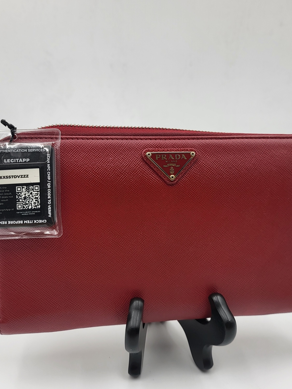 PRADA Fuoco Saffiano Oro Leather Large Zip Wallet, Authentic w/COA